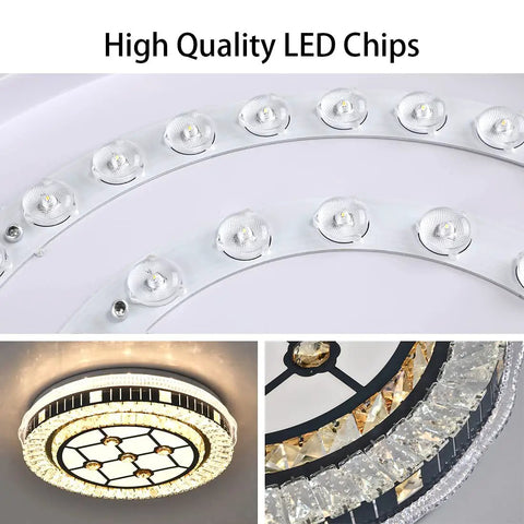 Close-up of high-quality LED chips on the Dimmable Crystal LED Ceiling Light With Remote Control Eighteen Point Nine Inch Flush Mount Fixture 45W Brightness Adjustable Color Temperature 3000K To 6000K Ideal For Bedroom Living Room Hallway Modern Interior Lighting