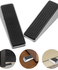 2 Pack No Drill Door Stop Wedges For Home And Office, Heavy Duty Zinc Alloy And Rubber, Easy Install Silver Door Wedge