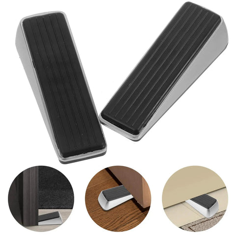 2 Pack No Drill Door Stop Wedges For Home And Office, Heavy Duty Zinc Alloy And Rubber, Easy Install Silver Door Wedge