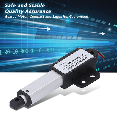 Mini Electric Linear Actuator For Robotics And Home Automation, 30mm Stroke, 8mm/s Speed, 70N Lift, shown on blue tech background