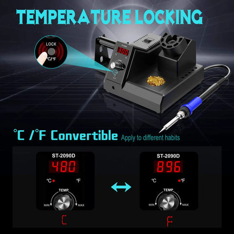 Digital Soldering Station With PID Temperature Control, 80W 110V, temperature locking feature, C/F conversion display