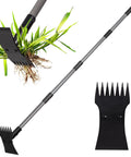 Two In One Weed Puller And Garden Hoe With Long Handle For Easy Weeding Heavy Duty Cast Steel Head And Stainless Shaft For Deep Root Dandelions And Crabgrass No Tool Switching Yard Tool, 7-tine head