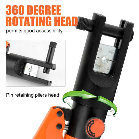Beefy 12 Ton Hydraulic Crimping Tool For 6 AWG To 40 AWG Cables With 8 Die Sets Heavy Duty Battery Cable Lug Crimper Ergonomic Grip For Precise Hex Die Crimping On Electrical Terminals, 360-degree rotating head