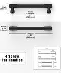 Diagram showing measurements for 10 Pack Matte Black Cabinet Pulls 5 Inch 128mm Long Life Kitchen Cabinet Handles, includes screws.