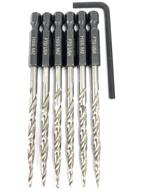 Replacement Tapered Countersink Drill Bit Set Six Piece Number Ten Three Sixteenth Inch Pins Included For Home Improvement Projects And General Drill Bit Replacement Needs shown with bits and hex key.
