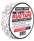 NeverCurl Double Sided Rug Tape With Mesh Fabric For Area Rugs On Carpet, 1.5 Inch By 30 Feet Roll, packaging image.