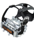Non Slip Bicycle Pedals With Half Inch Spindle Platform Toe Clips And Adjustable Foot Straps in aluminum and plastic materials