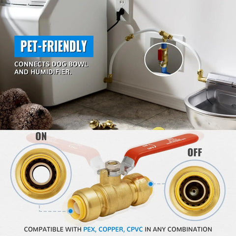 Half Inch Ball Valve Shut Off For Water Supply With Push To Connect Fittings For Pex Copper And CPVC No Lead Brass in use