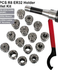 R8 Collet Set With 15 ER32 Collets And Holder Kit for CNC Milling Lathe Tools, shown with collets and wrench
