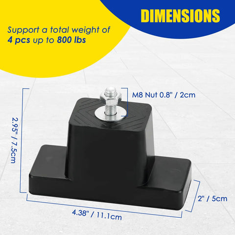 4 Pack Rubber Vibration Isolator Mounting Bracket dimensions and weight capacity for outdoor mini split air conditioners