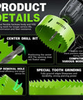 8-in-1 Bi-metal hole saw kit with 2, 4, 6 inch bits; drill bits for wood/metal/PVC; green color Amazon