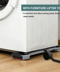 Heavy Duty Appliance Rollers With Extendable Sliders Swivel Wheels Anti Slip Feet For Moving Washers Dryers Furniture Refrigerators Base Stand Lever Tool Easy Mobility shown under a washing machine.