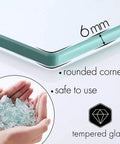 6mm tempered glass detail from Stainless Steel Glass Bathroom Shelf 1 Tier Wall Mount Brushed Finish Rustproof, showing rounded corner