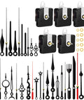 Dope 5 Pack High Torque Quartz Clock Movements Kit With 12 Pairs Of Hands For DIY Clock Repair And Craft Projects Including Gaskets And Hooks Shaft Lengths 13mm And 18mm Replacement Clock Parts shown with movements, hands, gaskets.