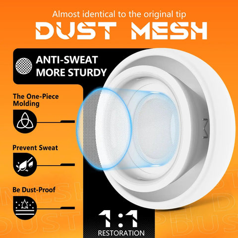 Premium Replacement Ear Tips For Apple AirPods Pro 2nd And 1st Gen White 4 Pairs showing dust mesh protective features.