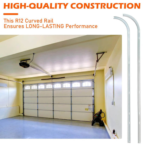 12 Inch Radius Garage Door Track Curve Set For 7 Foot Doors, 8.5 Feet Total Length, Fits 2 Inch Pulleys, 1.5mm Steel shown installed