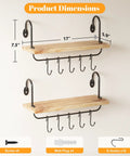 Legit Pine Wood Floating Wall Shelves With Ten Adjustable Mug Hooks For Your Best Coffee Bar Setup Yet, dimensions 5.9 x 17 inches.
