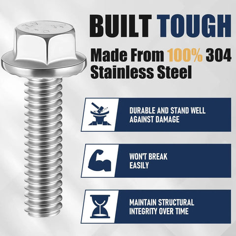Top Pick 50 Pcs Of 1/4-20 X 1-1/4 Inch Stainless Steel Flanged Hex Bolts with flanged head, showcasing corrosion-resistant material.