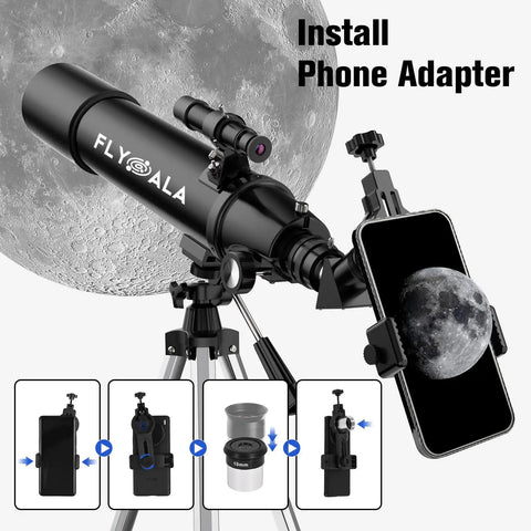 Beginner Astronomy Telescope For Kids And Adults With 80mm Aperture And 600mm Focal Length High Powered Refractor 30X To 750X Magnification Fully Coated Optics Portable And Stable For Awesome Moon And Stars Gazing with phone adapter installation guide