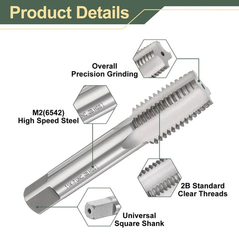 Shop Ready Hand Taper Tap For Smooth 1-1/4-7 Unc Threads With Tight 2B Fit, Heavy Duty High Speed Steel image with detailed features.