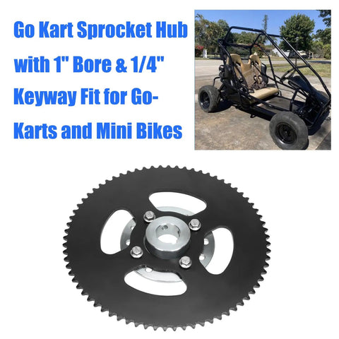 Go Kart 60 Tooth Rear Drive Sprocket Hub With One Inch Bore And One Quarter Inch Keyway Four Hole Mount Heavy Duty Silver