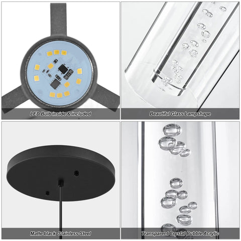 Close-up details of Dope Adjustable Bubble Glass Kitchen Island Pendant Light 1 Light Modern Linear LED Ceiling Fixture 4000K