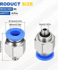 10 Pcs Push To Connect Fittings Set, Brass Straight Pneumatic Male Adapters, 0.24 Inch Tube OD, M5 Threads, Blue detail view
