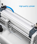 Heavy Duty Pneumatic Filling Machine With Heating Mixer And Single Nozzle Stainless Steel Paste Liquid Bottle Filler Hopper close-up of the cylinder