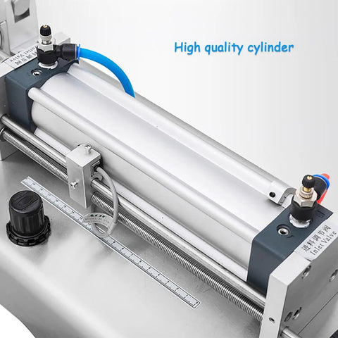 Heavy Duty Pneumatic Filling Machine With Heating Mixer And Single Nozzle Stainless Steel Paste Liquid Bottle Filler Hopper close-up of the cylinder
