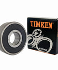 2 Pack 6201 2RS Deep Groove Ball Bearings 12x32x10mm With Double Rubber Seals next to branded box