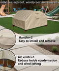 Kids Picnic Table Cover Weatherproof And Waterproof 40x40x21 Inches UV Resistant Shield installed on a sandbox with handles and air vents