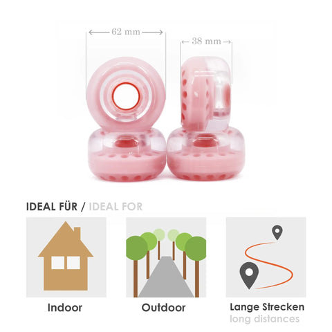 Outdoor Roller Skate Wheels 38mm By 62mm 80A Light Pink Four Pack Durable Urethane For Park Ramps Street Bowls And Outdoor Quad Skating Built For A Smooth Ride And Fast Acceleration With Strong Grip