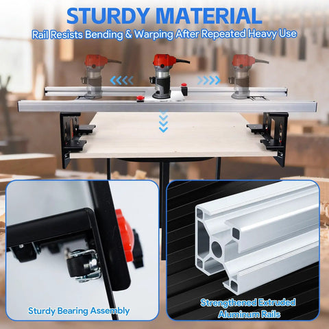 48 Inch Adjustable Router Sled For Slab Flattening With Reinforced Rails, showing sturdy assembly and aluminum material detail