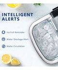 Slick Countertop Ice Maker That Whips Up Fast Six Minute Frozen Cubes While Dropping A Solid 25 Pounds Each Day Featuring Smooth Self Cleaning Tech with alerts for ice fullness and water shortage.