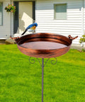 38 Inch Tall Outdoor Bird Bath On Stake With Detachable 11.2 Inch Basin, Vintage Copper Freestanding Birdbath in garden