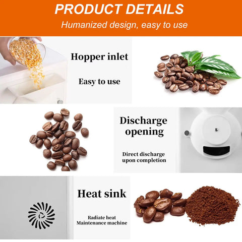 Product details of Level Up Your Daily Grind With This Tabletop Electric Nut Roaster with hopper, beans, and heat sink.