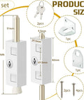 Dimensions and parts of the Keyed Sliding Door Lock For Glass Patio Doors, 1 Piece Zinc Alloy Iron Bolt Security Bar with keys.