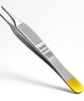 Adson Tissue Forceps 4.75 Inch Straight Fine Point With Tungsten Carbide Inserts Gold Handle 1x2 Teeth