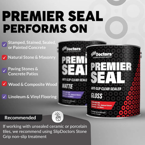 Image of two containers of Premium Acrylic Non Slip Concrete And Paver Sealant for various surfaces like concrete and wood.