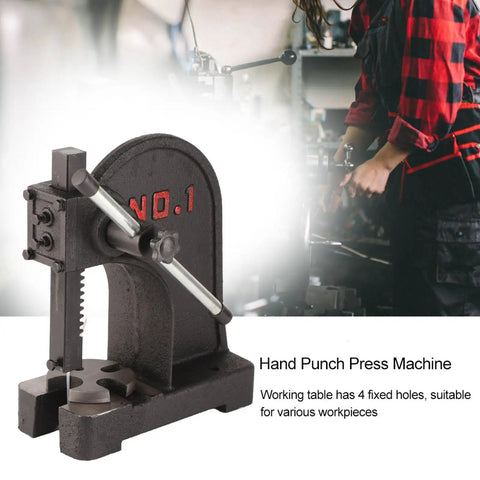 Straight Up Heavy Duty 1 Ton Manual Arbor Press For Riveting And Bearing Punching With Rock Solid Carbon Steel Construction Killer For Garage Shops Diy Enthusiasts And Knuckle Busting Jobs, showing hand punch press machine with fixed holes.