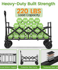 Extra Long 35 Inch Collapsible Wagon With Adjustable Handle Lightweight Foldable Cart 220 Lb Load capacity display