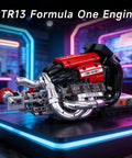 Motorized Engine Building Kit For Adults Hands On Realistic Piston Engine With Belt Drive Cooling Fan And Electric Power System Great STEM Display Model For Teens 14 Plus, red Formula One engine model on display