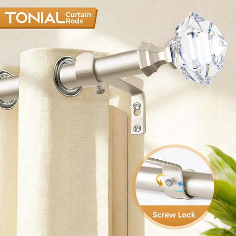 Adjustable Curtain Rod Set For Windows 20 To 53 Inches And Telescoping 32 To 58 Inch Splice Rod with Acrylic Diamond Finials
