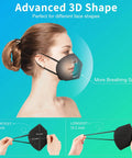 Woman wearing Five Layer FFP2 Cup Mask Pack For PM25 Dust And Smoke Protection Black Disposable Respirator, side view