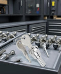 Universal Toolbox Lock For Toolboxes Cabinets And Furniture Drawers That Keeps Your Gear Safe With 180 Degree Rotation Locking Heavy Duty Iron Construction Fits Most Drawers Easy Install silver lock with keys in tool drawer