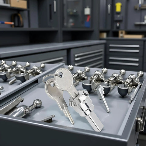 Universal Toolbox Lock For Toolboxes Cabinets And Furniture Drawers That Keeps Your Gear Safe With 180 Degree Rotation Locking Heavy Duty Iron Construction Fits Most Drawers Easy Install silver lock with keys in tool drawer