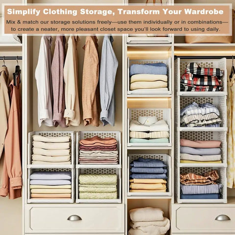 One Hand Pull Out Closet Organizers Pack Of Five With Smooth Sliding Wardrobe Drawers Stackable Closet Bins Built Tough Anti Tip Foldable Storage for bedroom with folded clothes