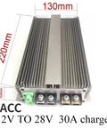 Heavy Duty DC DC Voltage Booster Converter, 12V to 28V, 30A output, aluminum build, dimensions 220mm x 130mm x 50mm.