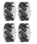 Four 60mm omni-directional aluminum robot wheels with eight rubber rollers, 4-piece set