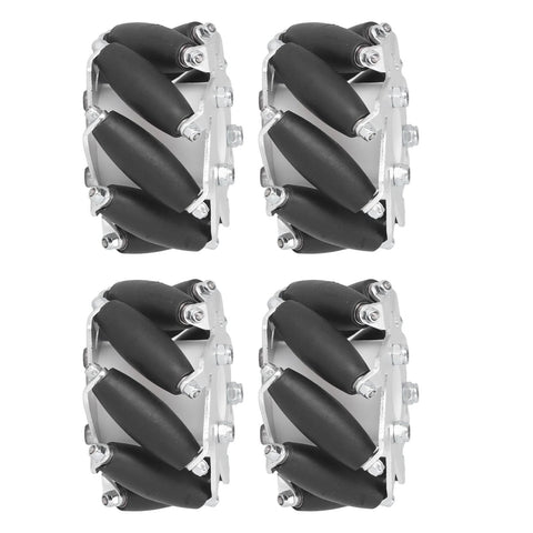 Four 60mm omni-directional aluminum robot wheels with eight rubber rollers, 4-piece set